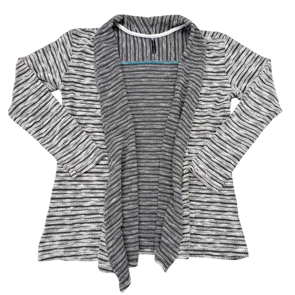 Kuhl Sweater Womens Medium Gray Striped Open Front Cardigan Hiking Outdoors